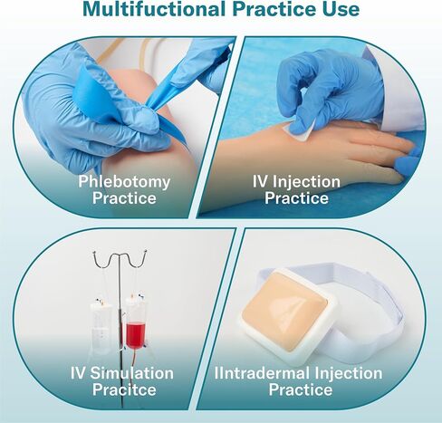 Alcedo Phlebotomy Practice Kit, Complete Venipuncture and Injection IV Practice Essentials, Realistic Training Arm with Stand & Carry Bag, Light Skin, for Medical Students & Educational Use Only in Kuwait