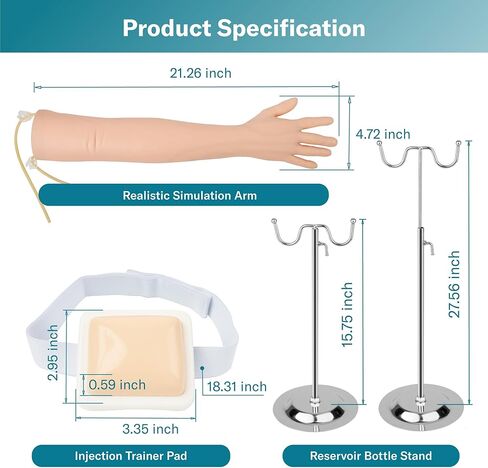 Alcedo Phlebotomy Practice Kit, Complete Venipuncture and Injection IV Practice Essentials, Realistic Training Arm with Stand & Carry Bag, Light Skin, for Medical Students & Educational Use Only in Kuwait