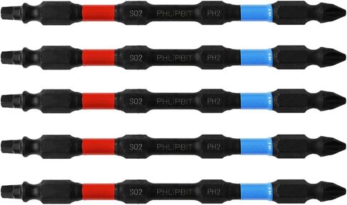 مدار - SQ2+PH2 ، الهندسة المعدلة ، 6 بوصة 5pk. Double End+Double Duty ، 1/4 "Impact Impact Bit ، USA-IRPBO6SQPH2-5 ، (Red/Blue Drives SQ+PH #8/10 in Kuwait