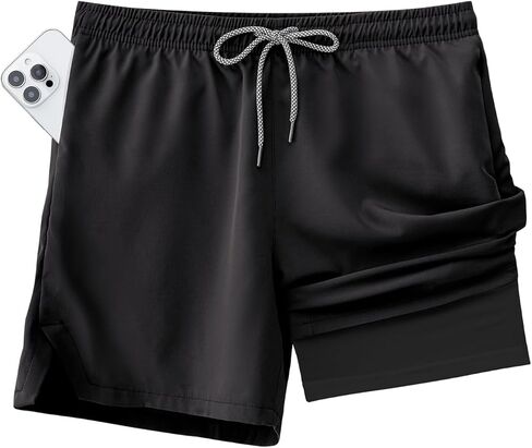 Mens Board Shorts with Pockets 5 inch Swim Trunks with Compression Liner, Quick Dry Beach Short Men Bathing Suits in Kuwait