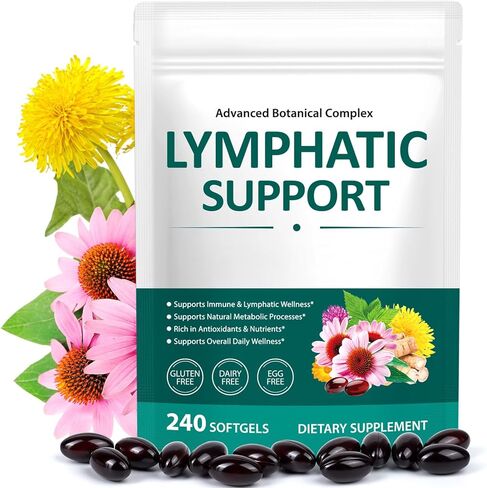 Lymphatic Drainage Supplements, 21-in-1 Herbal Lymph System Support for Women & Men, Lymphatic Drainage Capsules with Echinacea, Dandelion & Burdock Root, 240 Softgels in Kuwait
