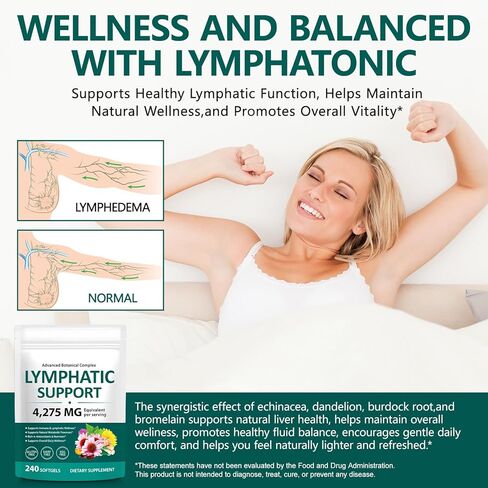 Lymphatic Drainage Supplements, 21-in-1 Herbal Lymph System Support for Women & Men, Lymphatic Drainage Capsules with Echinacea, Dandelion & Burdock Root, 240 Softgels in Kuwait