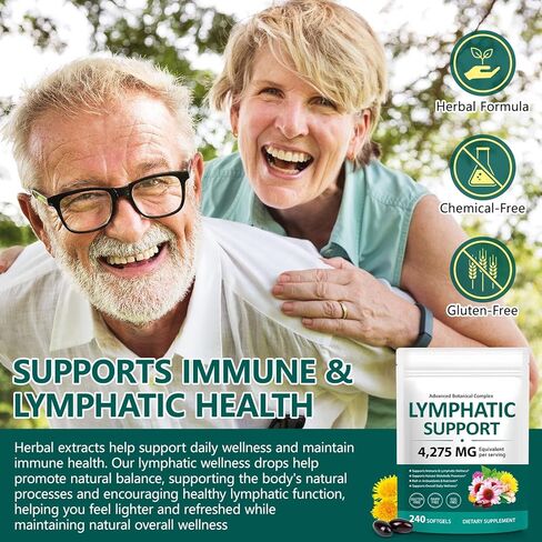 Lymphatic Drainage Supplements, 21-in-1 Herbal Lymph System Support for Women & Men, Lymphatic Drainage Capsules with Echinacea, Dandelion & Burdock Root, 240 Softgels in Kuwait