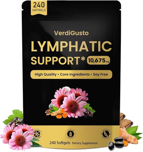10,675mg Lymphatic Supplement | 25-in-1 Blend with Echinacea, Elderberry, Dandelion | 240 Softgels, 80 Day Supply | Lymph System Support | Soy Free, Non-GMO, Gluten Free in Kuwait
