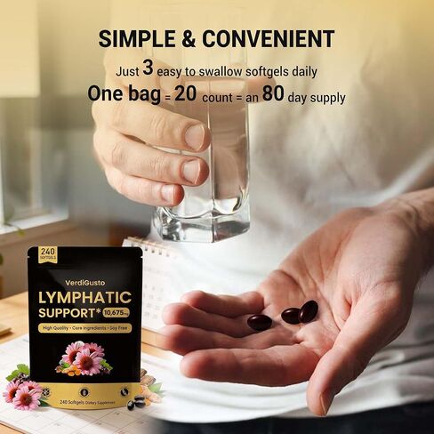 10,675mg Lymphatic Supplement | 25-in-1 Blend with Echinacea, Elderberry, Dandelion | 240 Softgels, 80 Day Supply | Lymph System Support | Soy Free, Non-GMO, Gluten Free in Kuwait