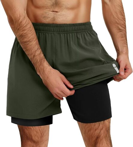 رجال 2 في 1 شورت شورت 5''quick الجاف للرجال الرياضي القصيرة التنفس شورت صالة الألعاب الرياضية الرجال مع الجيوب zip والمنشفة in Kuwait