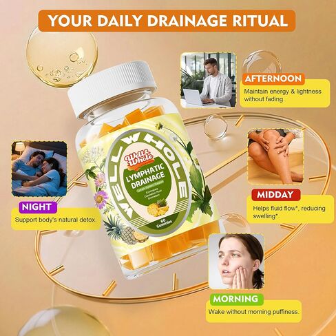 علكات التصريف اللمفاوي بشكل جيد وكامل، مكملات التصريف اللمفاوي مع إشنسا، الهندباء، الأرقطيون، دعم نظام اللمف، تنظيف السموم اللمفاوية ودعم المناعة، الأناناس، فاجان، 60 علكة in Kuwait