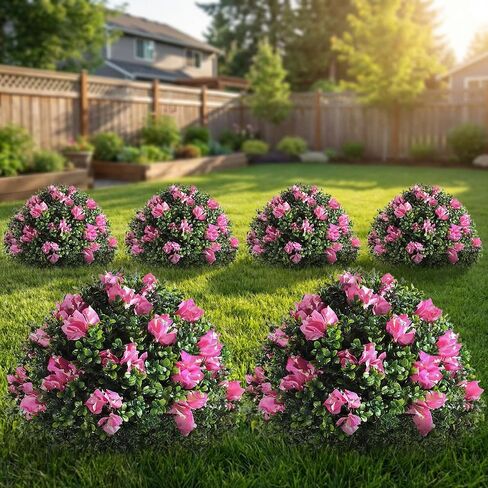 مجموعة yunlly من 2 bougainvillea flowers woodwood topiary ball tree 18 inch faux بوش النباتات في الهواء الطلق مع ارتفاع أرضي ، شجيرات مزيفة مقاومة للأشعة فوق البنفسجية للحديقة ، الفناء ، الشرفة ، ديكور الفناء (hotpink) in Kuwait