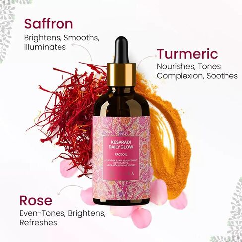 iYURA Kesaradi Face Oil - 5000-year-old Recipe with Exotic Saffron, Turmeric & Rose – For Visibly Brighter Skin - 100% Natural Ayurvedic Face Moisturizer for Dry, Sensitive Skin, 1.69 fl oz in Kuwait