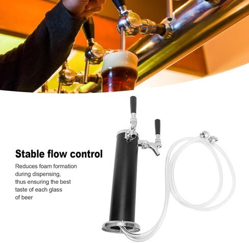 برج Kegerator للبيرة بصنبور مزدوج من ZJchao، موزع بيرة من الفولاذ المقاوم للصدأ مع 2 صنبور تحكم متزامن للاستخدام التجاري في بار الحفلات والحانة والمطعم (أسود) in Kuwait
