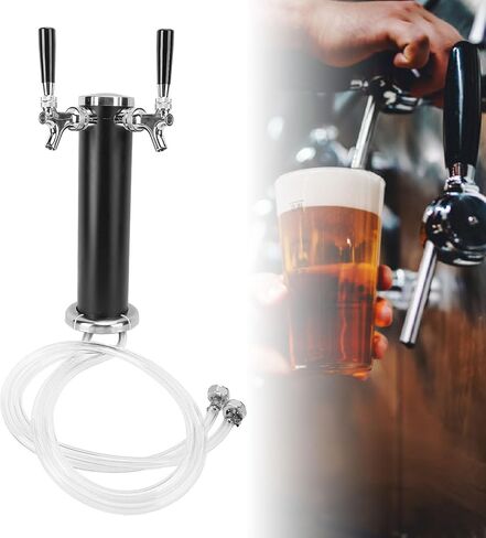 برج Kegerator للبيرة بصنبور مزدوج من ZJchao، موزع بيرة من الفولاذ المقاوم للصدأ مع 2 صنبور تحكم متزامن للاستخدام التجاري في بار الحفلات والحانة والمطعم (أسود) in Kuwait