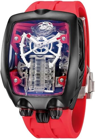 FEICE Watches for Men Automatic Skeleton Watch Waterproof Mineral Glass Japanese Movement Supercar Wristwatch Anti Shock Business Tourbillon FM666 (Red) in Kuwait