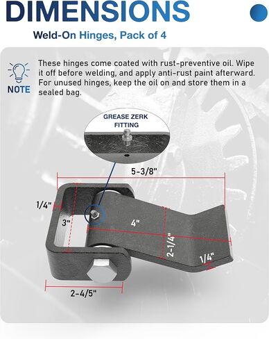 Weld on Trailer Hinges (Pack of 4), Heavy-Duty Greaseable Strap Hinge, Steel Trailer Gate/Dump Door Hinge, Strap Style Short Leaf in Kuwait