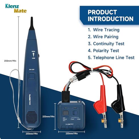 Pro 3000 Tone Generator and Probe Kit with Cable Stripper, Tone Generator Wire Tracer, Handheld Telephone Line Finder with SmartTone Technology, for Flat or Round Cat5 Cat6 Wire in Kuwait