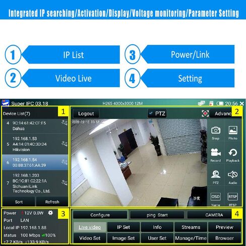 جهاز اختبار CCTV محمول 7 بوصة - يدعم ما يصل إلى 8K اختبار كاميرا IP - جهاز اختبار الألياف البصرية OTDR - جهاز اختبار TDR لكابل RJ45 مع اكتشاف PoE/IP/HDMI داخل وخارج/مدمج في WiFi/PTZ in Saudi Arabia