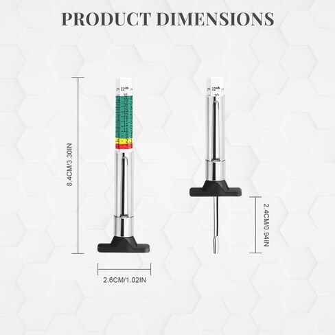 2PCS Tire Wear Gauge, Tire Tread Depth Gauge, 25MM/32nds Color Coded Tire Tread Depth Gauge, Tire Tread Depth Accurate Measurement Tools, Tread Depth Meter Suitable for Cars, Trucks in Saudi Arabia