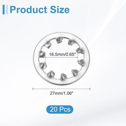 uxcell 20Pcs 5/8 Internal Tooth Lock Washer, 304 Stainless Steel Multi-Tooth Star Washer Locking Fastener, Silver Tone in Saudi Arabia