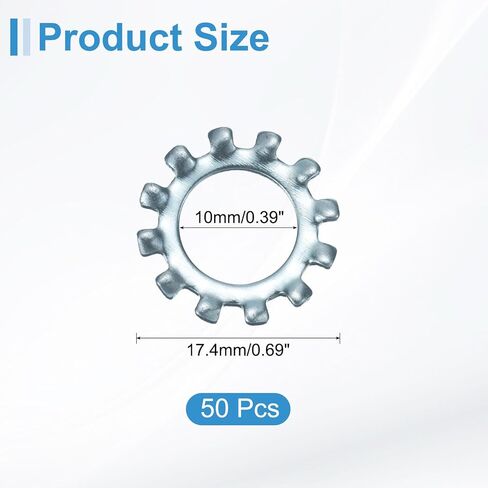 uxcell 50Pcs 3/8 External Tooth Lock Washer, Zinc-Plated Carbon Steel Multi-Tooth Star Washer Locking Fastener, Silver Tone in Saudi Arabia