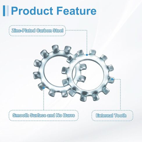uxcell 50Pcs 3/8 External Tooth Lock Washer, Zinc-Plated Carbon Steel Multi-Tooth Star Washer Locking Fastener, Silver Tone in Saudi Arabia