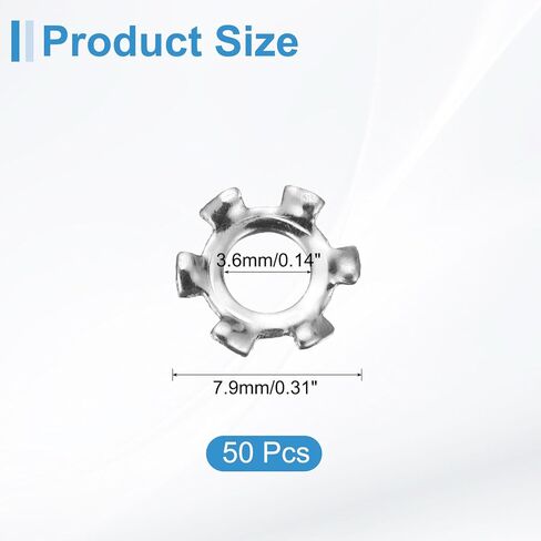 uxcell 50Pcs 6# External Tooth Lock Washer, 304 Stainless Steel Multi-Tooth Star Washer Locking Fastener, Silver Tone in Saudi Arabia