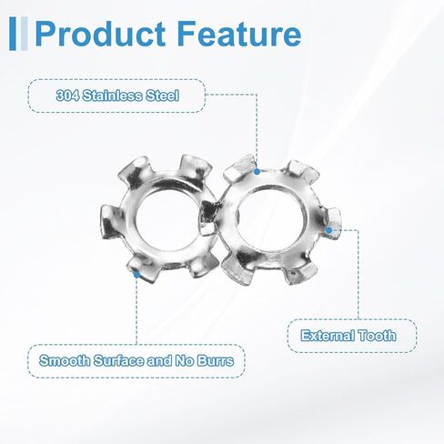 uxcell 50Pcs 6# External Tooth Lock Washer, 304 Stainless Steel Multi-Tooth Star Washer Locking Fastener, Silver Tone in Saudi Arabia