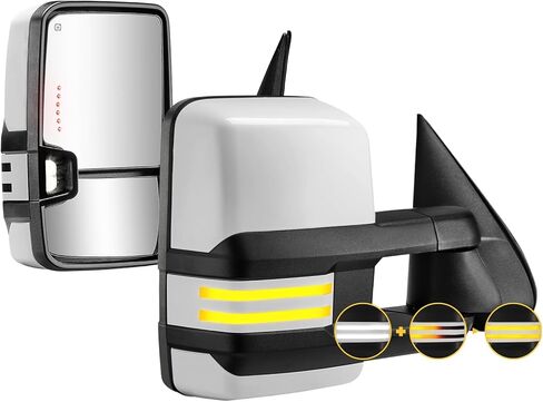 Sanooer Switchback Towing Mirrors Painted White Light Compatible with 2003-2007 Chevy Silverado GMC Sierra White Tow Mirrors with Dynamic Turn Signal Running Light Backup Heated Pair in Saudi Arabia