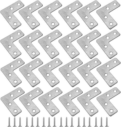 16PCS 2"x2" Silver Flat L Corner Brackets, Metal Right Angle Support Braces, Stainless Steel L Shaped Mending Plates for Wood Furniture Cabinet DIY Projects in Saudi Arabia