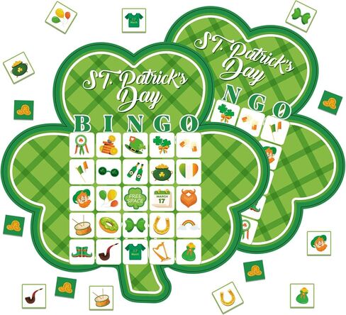 YQUQWN 24 Player St. Patrick's Day Bingo Games Shamrock Theme Bingo Cards for St. Patrick's Party Supplies St. Patrick's Day Games Bingo Game Gifts in Saudi Arabia