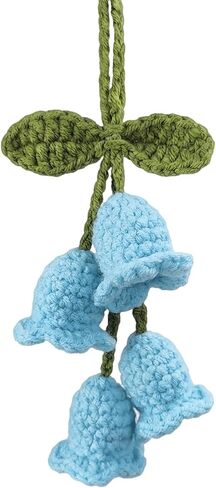 Handmade Crocheted Lily of The Valley Flower Car Pendant for Rear View Mirror, a Cute and Aesthetic Car Mirror Hanging Accessory for Women, Enhancing Interior Aesthetics, Purple in Kuwait