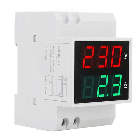 AC DIN Rail Meter, Single Phase Dual LED Display Voltmeter Ammeter Voltage Current Meter with 0.5 Inch Large Font for Easy Reading, 80 300V 0.1 99.9A in Saudi Arabia