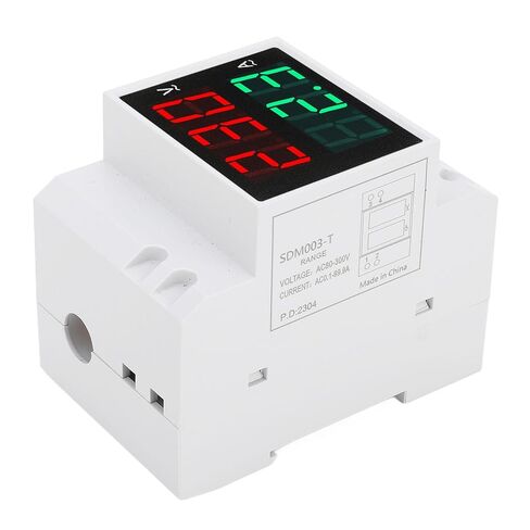 AC DIN Rail Meter, Single Phase Dual LED Display Voltmeter Ammeter Voltage Current Meter with 0.5 Inch Large Font for Easy Reading, 80 300V 0.1 99.9A in Saudi Arabia