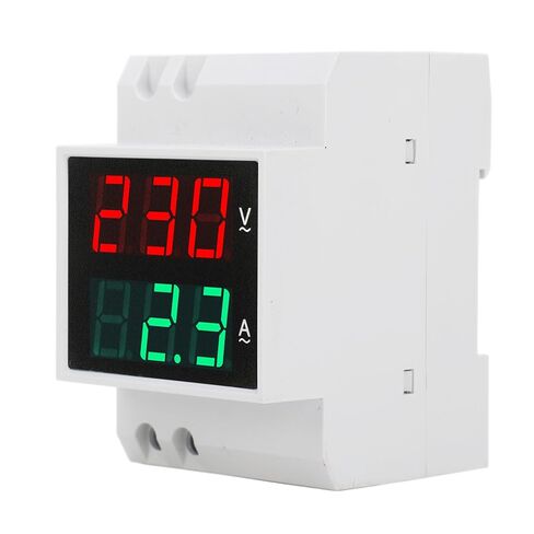 AC DIN Rail Meter, Single Phase Dual LED Display Voltmeter Ammeter Voltage Current Meter with 0.5 Inch Large Font for Easy Reading, 80 300V 0.1 99.9A in Saudi Arabia
