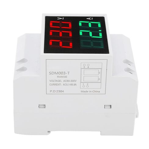 AC DIN Rail Meter, Single Phase Dual LED Display Voltmeter Ammeter Voltage Current Meter with 0.5 Inch Large Font for Easy Reading, 80 300V 0.1 99.9A in Saudi Arabia