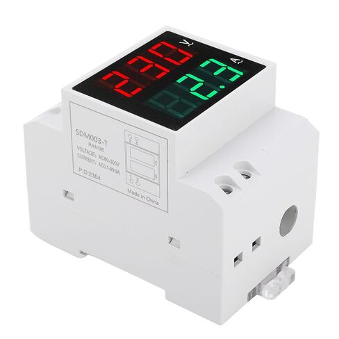 AC DIN Rail Meter, Single Phase Dual LED Display Voltmeter Ammeter Voltage Current Meter with 0.5 Inch Large Font for Easy Reading, 80 300V 0.1 99.9A in Saudi Arabia