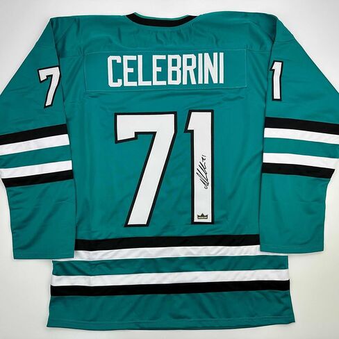 Facsimile Autographed Macklin Celebrini San Jose Teal Reprint Laser Auto Hockey Jersey Size Men's XL in Saudi Arabia