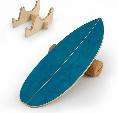 Goplus Balance Board Trainer for Adults, Wooden Balancing Board with Cork Roller and Storage Rack to Exercise and Build Core Strength, Wobble Board for Skateboard, Snowboard in Kuwait