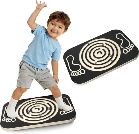 Balance Board Maze for Kids, 17.5-Inch Wobble Board Rocking Seesaw Sensory Training with 6 Balls, Non-Slip Pedals Indoor Outdoor for Boys Girls in Kuwait