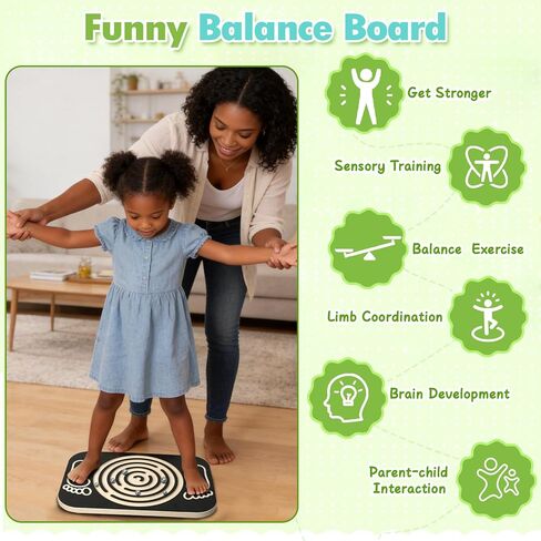 Balance Board Maze for Kids, 17.5-Inch Wobble Board Rocking Seesaw Sensory Training with 6 Balls, Non-Slip Pedals Indoor Outdoor for Boys Girls in Kuwait