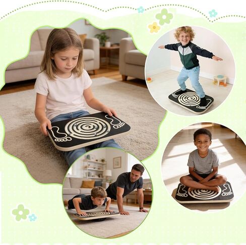 Balance Board Maze for Kids, 17.5-Inch Wobble Board Rocking Seesaw Sensory Training with 6 Balls, Non-Slip Pedals Indoor Outdoor for Boys Girls in Kuwait
