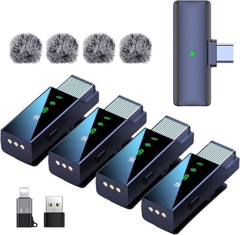 4 Wireless Lavalier Microphone System for iPhone Android Phone Computer, Mini Lapel Mic with USB C/Lightning, 48KHz 24Bit, Reverb,Noise Cancelling for Video Recording Podcast Stream Vlog TikTok in Kuwait