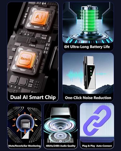 4 Wireless Lavalier Microphone System for iPhone Android Phone Computer, Mini Lapel Mic with USB C/Lightning, 48KHz 24Bit, Reverb,Noise Cancelling for Video Recording Podcast Stream Vlog TikTok in Kuwait