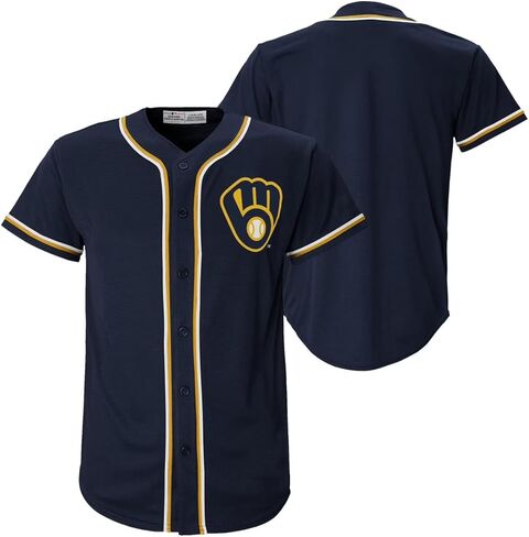 Milwaukee Brewers MLB Kids Youth 4-18 Navy Team Color Home Embroidered Stitched Logo Baseball Fashion Jersey in Kuwait