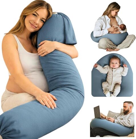 Cuddobaby Pregnancy Pillow 5-in-1 【Cooling Cover, Adjustable Firmness】 Patented Lock Design, Turn into O-Shape Nursing Pillow, 5-Point Full Body Support, Maternity Pillow with Travel Bag - Blue in Kuwait