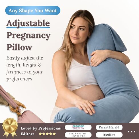 Cuddobaby Pregnancy Pillow 5-in-1 【Cooling Cover, Adjustable Firmness】 Patented Lock Design, Turn into O-Shape Nursing Pillow, 5-Point Full Body Support, Maternity Pillow with Travel Bag - Blue in Kuwait