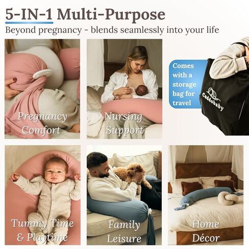 Cuddobaby Pregnancy Pillow 5-in-1 【Cooling Cover, Adjustable Firmness】 Patented Lock Design, Turn into O-Shape Nursing Pillow, 5-Point Full Body Support, Maternity Pillow with Travel Bag - Blue in Kuwait