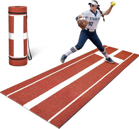 Softball Pitching Mat, 10 x 3 FT Baseball Training Mat with Soft Rubber Pitching Mound, Upgraded Anti-Slip Mat with Stitched Embroidery Turf for Indoor Outdoor in Kuwait