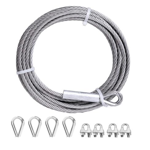 100Ft Steel Cable, 1/4(6mm) 7x19 Strand Heavy Duty Wire Rope with Loops with Clamps and Thimbles for Zipline, Fencing, Sunshade, Deck Railing in Kuwait