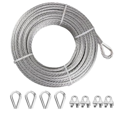 100Ft Steel Cable, 1/4(6mm) 7x19 Strand Heavy Duty Wire Rope with Loops with Clamps and Thimbles for Zipline, Fencing, Sunshade, Deck Railing in Saudi Arabia