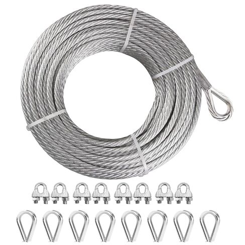 100Ft Steel Cable, 1/4(6mm) 7x19 Strand Heavy Duty Wire Rope with Loops with Clamps and Thimbles for Zipline, Fencing, Sunshade, Deck Railing in Saudi Arabia