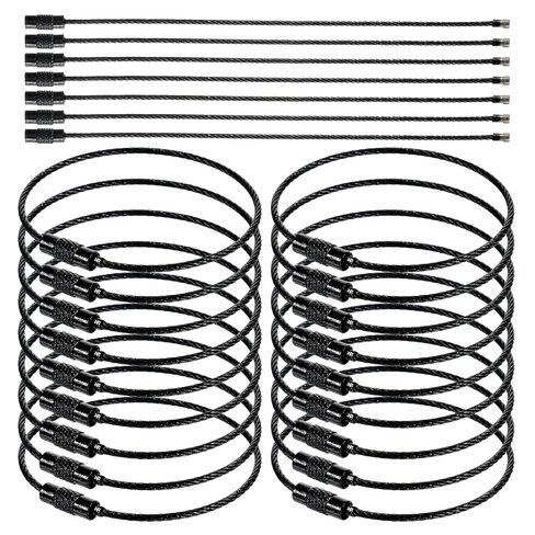 25 PCS Black Wire Keychain Cable, Stainless Steel Cable Key Ring Keychain Loop Ring for Luggage Tag Loops, 6 Inch Wire Cables Keychains for Luggage Tag, Keyrings in Saudi Arabia